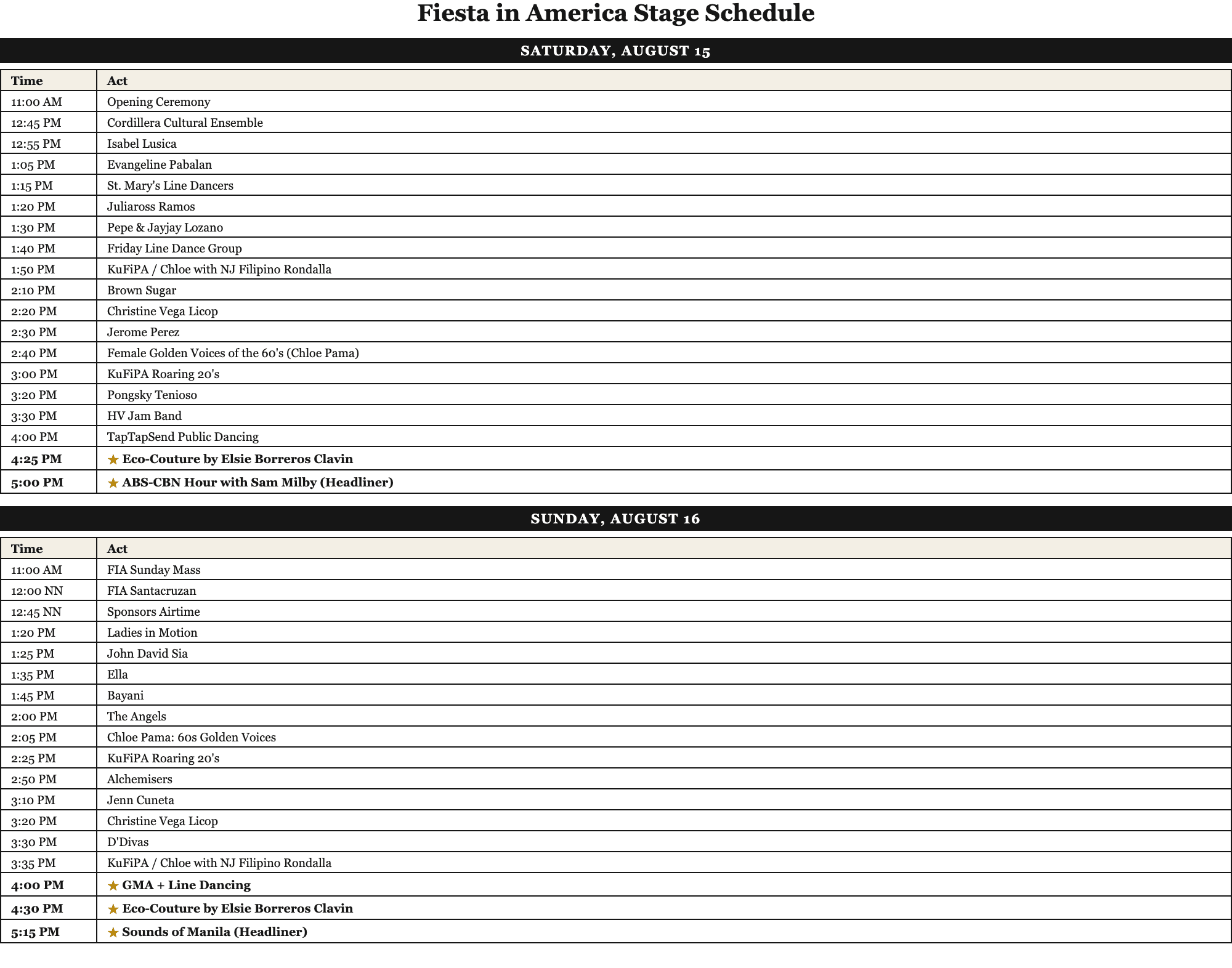 Preview of the printable Fiesta in America stage schedule